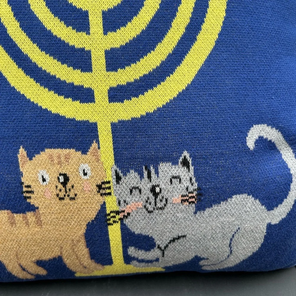Blue Menorah Cat Decorative Throw Pillow - Holiday, Isaac Mizrahi, Hanukkah